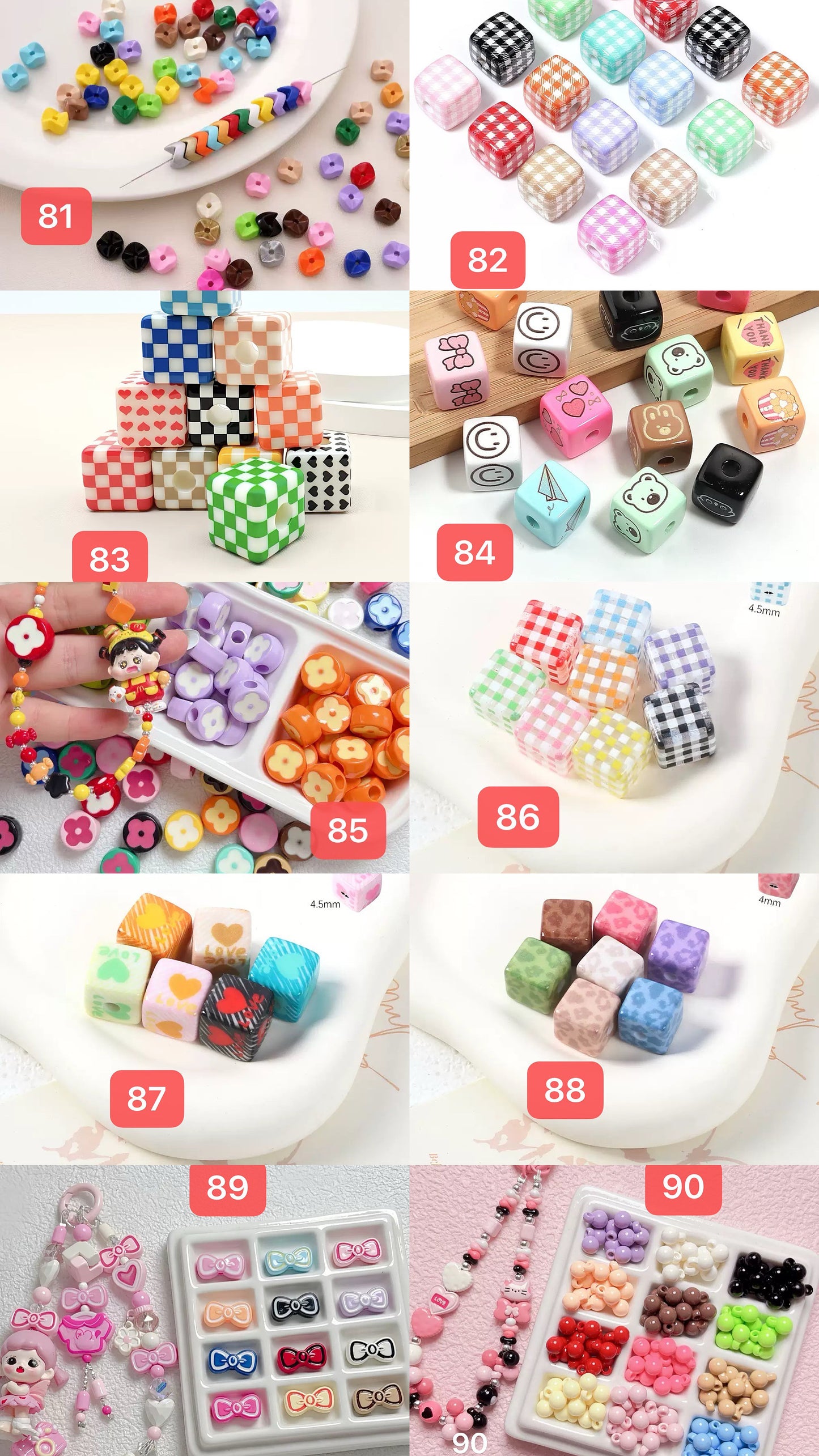 120+ designs of acrylic beads, $1.5/10pcs or more, Link 3(61-90)